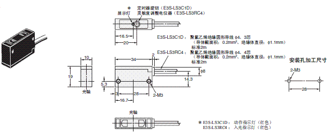 E3S-LS3C1D / LS3RC4 外形尺寸 2 