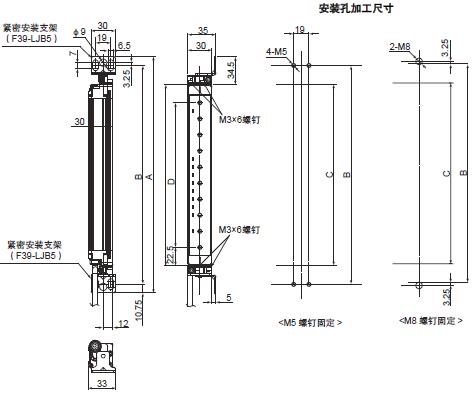 F3SJ系列 外形尺寸 50 When Using Contact Mount Brackets_Side mounting_Dim