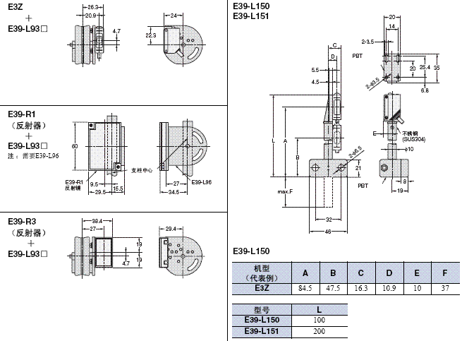 E39-L93□ / L150 / L151 / L98 外形尺寸 11 E3Z_E39-L93_Dim