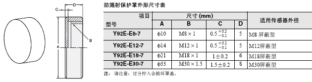 Y92□ 外形尺寸 10 Y92[]_Sputter Protective Covers_Dim1