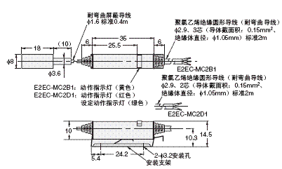 E2EC-M / -Q 外形尺寸 3 E2EC-MC2B1_Dim